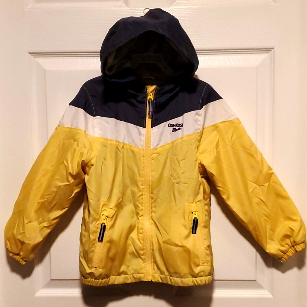 Oshkosh B'gosh Kids Unisex Yellow/Navy/White Hooded Zip Down Jacket - Size M/5-6